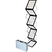 Expositor de folletos plegable- color negro- 6 x A4 de aluminio-acrílico. Incluye maletín de transporte de aluminio…